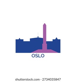 Oslo cityscape, skyline, panoramic vector logo, icon, clipart. Norway city emblem contour with landmarks and buildings silhouettes