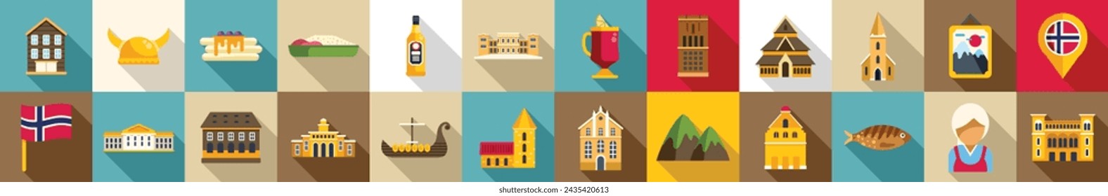 Oslo icons set flat vector. Norway national city. Plate landmark scandinavia