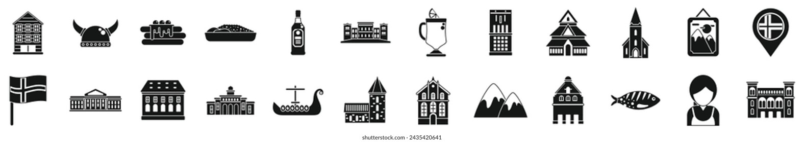 Oslo icons set simple vector. Norway national city. Plate landmark scandinavia