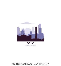 Oslo logo with skyline, cityscape retro vector icon. Norway city horizon, facade, travel logotype