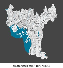 Oslo map. Detailed map of Oslo city administrative area. Cityscape panorama. Royalty free vector illustration. Outline map with highways, streets, rivers. Tourist decorative street map.