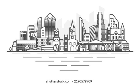 Oslo, Norway architecture line skyline illustration. Linear vector cityscape with famous landmarks, city sights, design icons. Landscape with editable strokes.