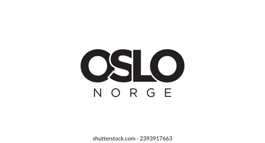 emblema de Oslo en Noruega para la prensa y la web. El diseño presenta estilo geométrico, ilustración vectorial con tipografía audaz en fuente moderna. Letras gráficas de eslóganes aisladas en fondo blanco.