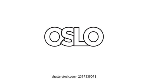 Oslo in the Norway emblem for print and web. Design features geometric style, vector illustration with bold typography in modern font. Graphic slogan lettering isolated on white background.