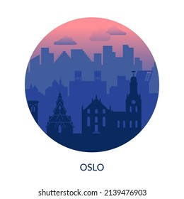 Oslo, Norway famous city label. 