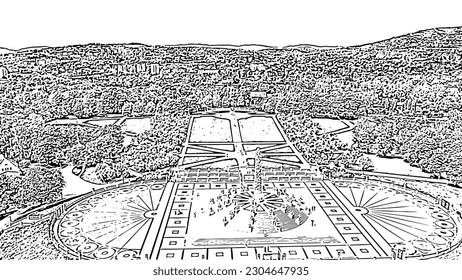 Oslo, Norway. Public park in the city of Oslo. Doodle sketch style. Aerial view