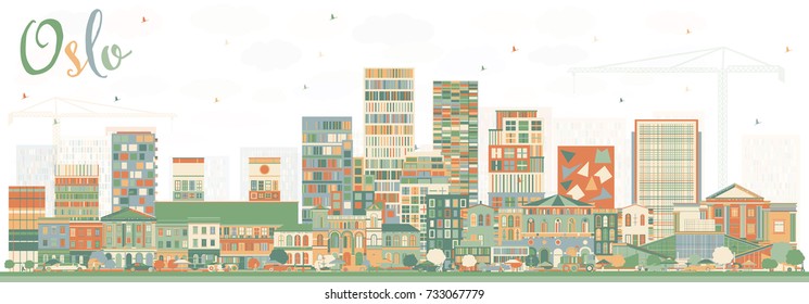 Oslo Norway Skyline with Color Buildings. Vector Illustration. Business Travel and Tourism Illustration with Modern Architecture.