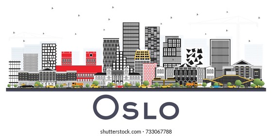 Oslo Norway Skyline with Gray Buildings Isolated on White Background. Vector Illustration. Business Travel and Tourism Concept with Modern Architecture.