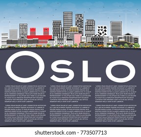 Oslo Norway Skyline with Gray Buildings, Blue Sky and Copy Space. Vector Illustration. Business Travel and Tourism Illustration with Modern Architecture.