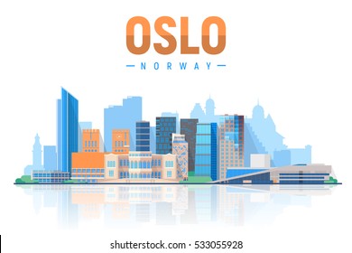 Oslo Norway skyline with panorama in white background. Vector Illustration. Business travel and tourism concept with modern buildings. Image for presentation, banner, placard and web site