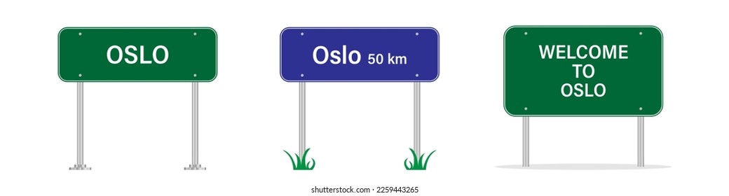 Oslo road sign. Welcome to Oslo. Entering the city billboard. Vector image