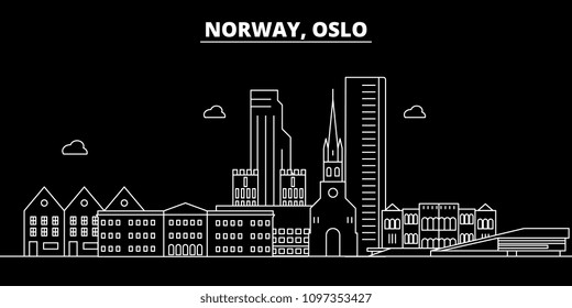 Oslo silhouette skyline. Norway - Oslo vector city, norwegian linear architecture, buildings. Oslo travel illustration, outline landmarks. Norway flat icon, norwegian line banner