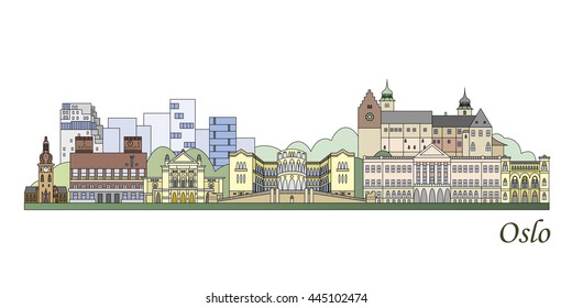 Oslo skyline colored in editable vector file