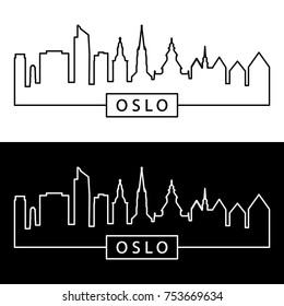 Oslo skyline. Linear style. Editable vector file.