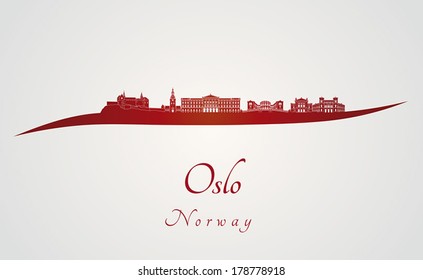 Oslo skyline in red and gray background in editable vector file