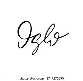 Oslo. Cartas dibujadas a mano por vectores aisladas.  Inscripción manuscrita. Plantilla para tarjeta, afiche, banner, imprimir para camiseta, pin, insignia, parche.