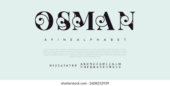 Osman Modern alphabet letters font logo. Typography luxury minimal lettering fonts decorative wedding vintage retro logos. vector illustration