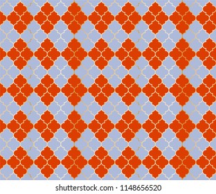 Osman Mosque Vector Seamless Pattern. Argyle rhombus muslim textile background. Traditional mosque pattern with gold grid. Chic islamic argyle seamless design of lantern lattice shape tiles.