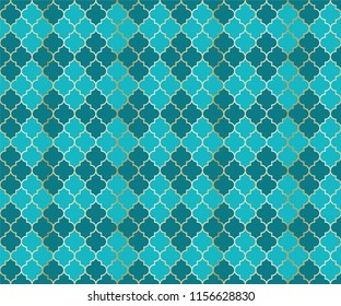 Osman Mosque Vector Seamless Pattern. Argyle rhombus muslim fabric background. Traditional mosque pattern with gold grid. Chic islamic argyle seamless design of lantern lattice shape tiles.
