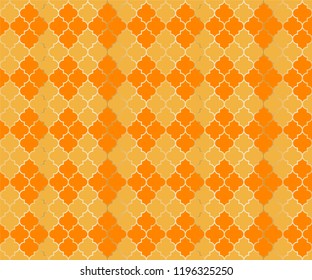 Osman Mosque Vector Seamless Pattern. Argyle rhombus muslim fabric background. Traditional mosque pattern with gold grid. Rich islamic argyle seamless design of lantern lattice shape tiles.