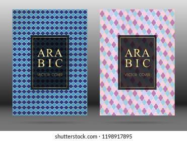 Osman pattern vector cover page layout design collection in arabic style mosaic in gold grid. Islamic background, moroccan, turkish, persian, ottoman pattern vector template. Ethnic motifs.