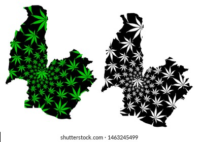 Osmaniye (Provinces of the Republic of Turkey) map is designed cannabis leaf green and black, Osmaniye ili map made of marijuana (marihuana,THC) foliage,