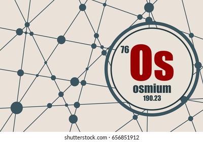 Osmium chemical element. Sign with atomic number and atomic weight. Chemical element of periodic table. Molecule And Communication Background. Connected lines with dots.
