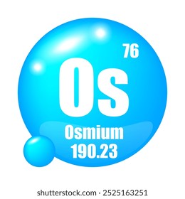 Osmium icon. Os chemical element. Atomic number 76. Mass 190.23. Blue sphere vector.