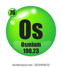 Osmium icon. Os chemical element. Atomic number 76. Mass 190.23. Green sphere image. Vector symbol.