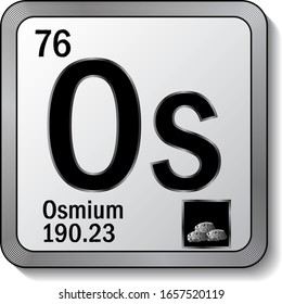 Osmium oder Os periodisches Tischelement-Symbol auf silbernem Vektorillustration. 3D-Aufkleber mit weichem Schatten für chemische Produktetiketten oder digitale Web-Seite-Grafikdesign-Elemente.