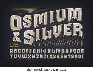 Osmium & Silver ornate font. This original alphabet has a classic Goth style with modern touches. Good for upscale branding, liquor, high fashion, personal products, etc.