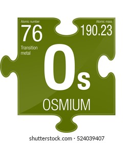 Osmium symbol. Element number 76 of the Periodic Table of the Elements - Chemistry - Puzzle piece with green background