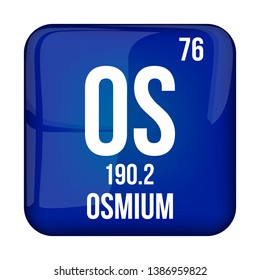 Osmium symbol.Chemical element of the periodic table on a glossy white background in a silver frame.Vector illustration.