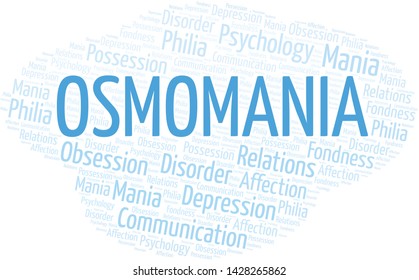 Osmomania word cloud. Type of mania, made with text only.