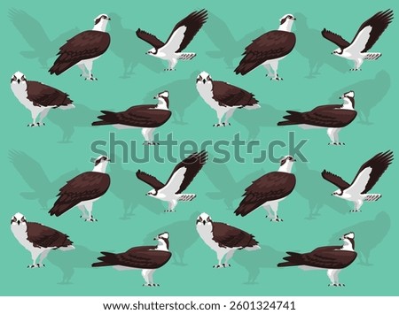 Osprey Bird Fish Eagle Cartoon Character Seamless Wallpaper Background