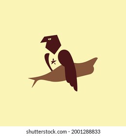 Osprey With A Fish Logo Design Template. Vector Illustration