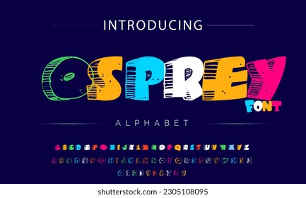 Osprey Funky colorful cartoon font type. Vector alphabet