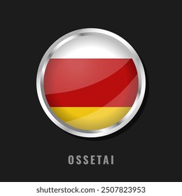 Ossetia round framed national flag. Circular glossy flag of Ossetia.