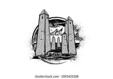 Ossetian towers illustration badge vector format