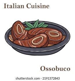 Ossobuco, braised veal steak alla Milanese with gremolata and vegetable sauce. Italian food