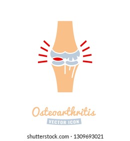 Osteoarthritis icon for medical design. Knee bones injury. Arthritis logotype in flat style. Leg pictogram. Rheumatism logo. Broken bone sign. Editable vector illustration isolated on white background