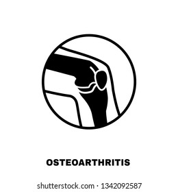 Osteoarthritis icon for medical design. Knee bones injury. Arthritis logotype in flat style. Leg pictogram. Rheumatism logo. Broken bone sign. Editable vector illustration isolated on white background