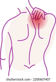 Osteoarthritis Or Neck Ache, Isolated Man Personage Showing Localization Of Inflammation. Symptoms For Spinal Stenosis Or Herniated Disc. Minimalist Drawing With Area Of Pain, Vector In Flat Style