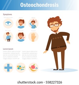 Osteochondrosis. Man. Vector. Cartoon. Isolated. Flat. Illustration for websites, brochures, magazines. Medicine.