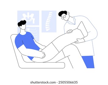 Osteópata aislado Ilustraciones vectoriales de dibujos animados. El especialista en fisioterapia examina al paciente, el servicio profesional de osteópatas, el proceso de recuperación de las personas, la caricatura del Vector de la clínica de rehabilitación.