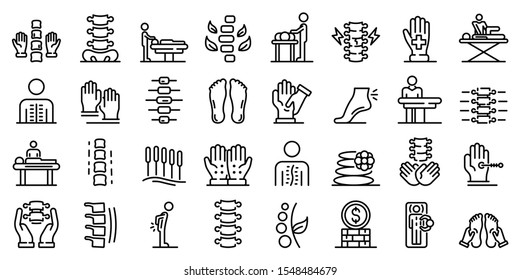 Osteopathy icons set. Outline set of osteopathy vector icons for web design isolated on white background