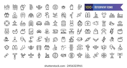 Conjunto de iconos de osteopatía. Conjunto de iconos vectoriales de osteopatía para el diseño de ui. Colección de iconos de esquema. Trazo editable.