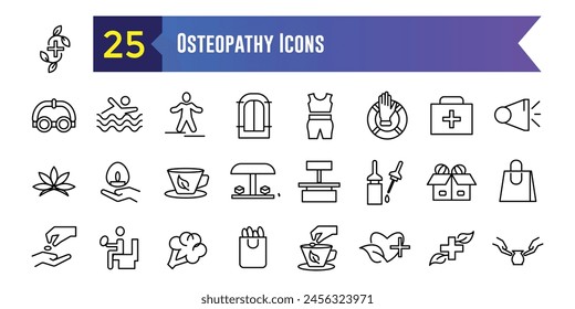 Osteopathy icons set. Outline set of osteopathy vector icons for ui design. Outline icon collection. Editable stroke.