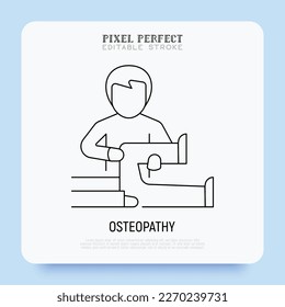 Osteopathy thin line icon. Physiotherapy, arthritis treatment. Massage. Pixel perfect, editable stroke. Vector illustration.
