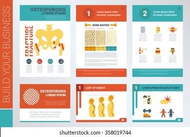 Osteoporosis A4 Book Cover And Presentation Template With Flat Design Elements, Ideal For Company Information Or Infographic Report